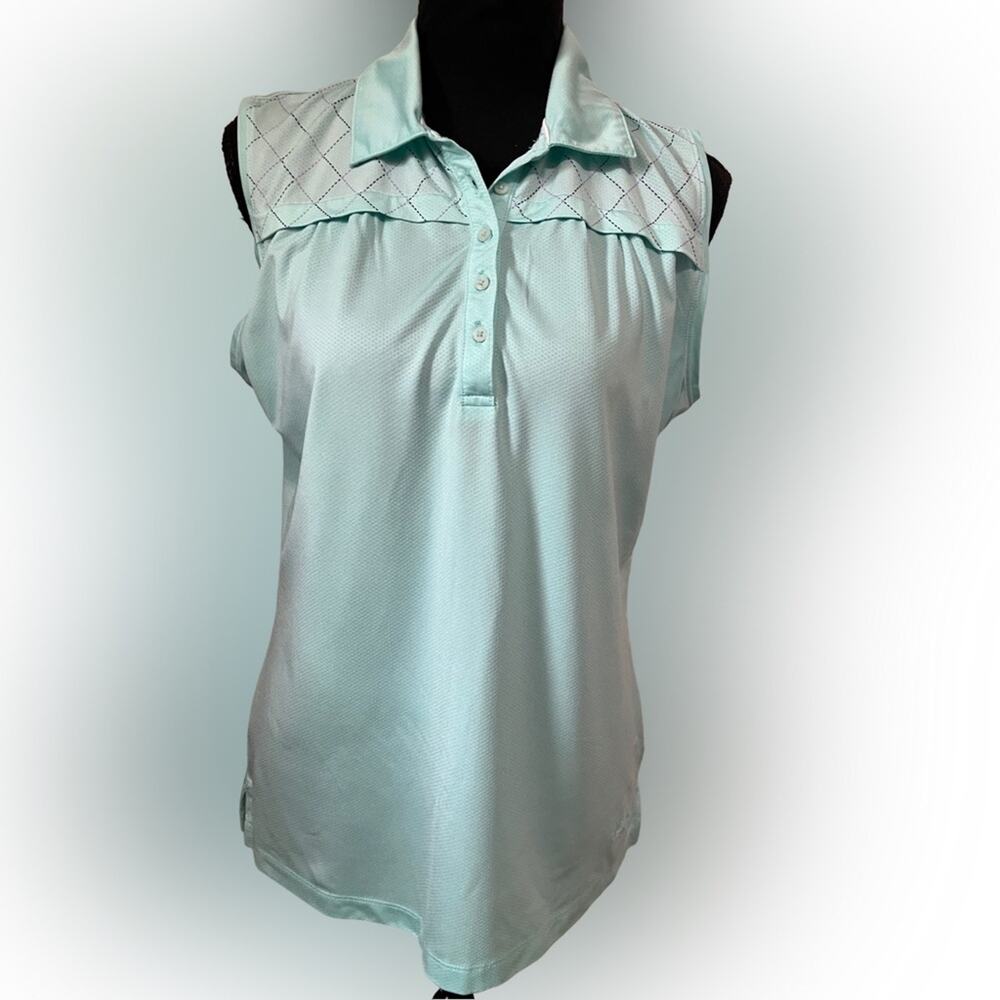 Lady Hagen Aqua  Sleeveless Polo Top (M)